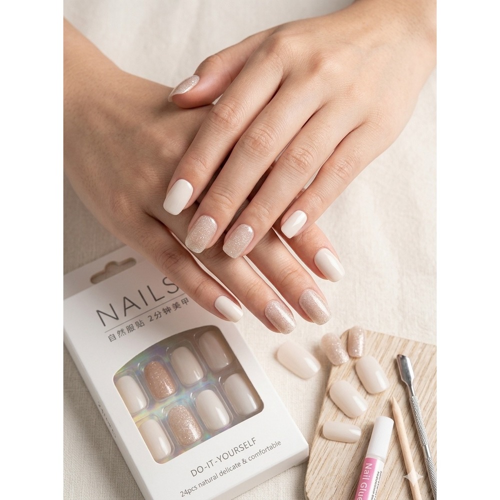 NIB Neutral Beige Press-On Nails -‎ 24pc